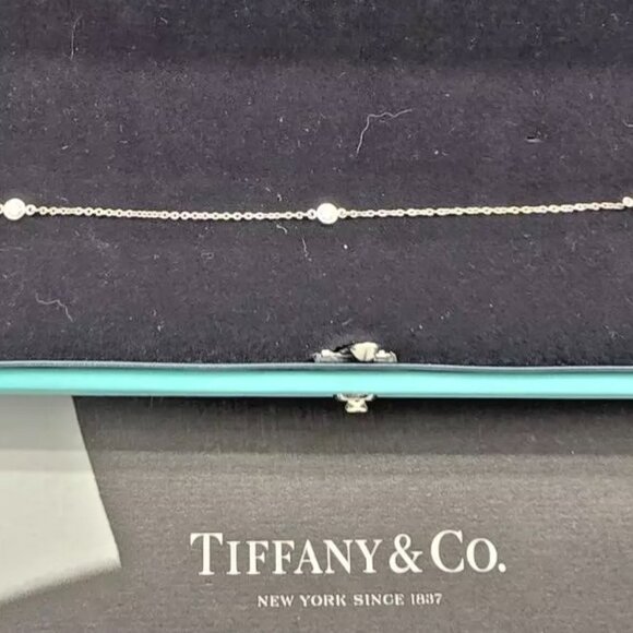 $2250 Tiffany Co Elsa Peretti 3 Diamonds By The Yard Platinum Bracelet 7 inches - Picture 4 of 10